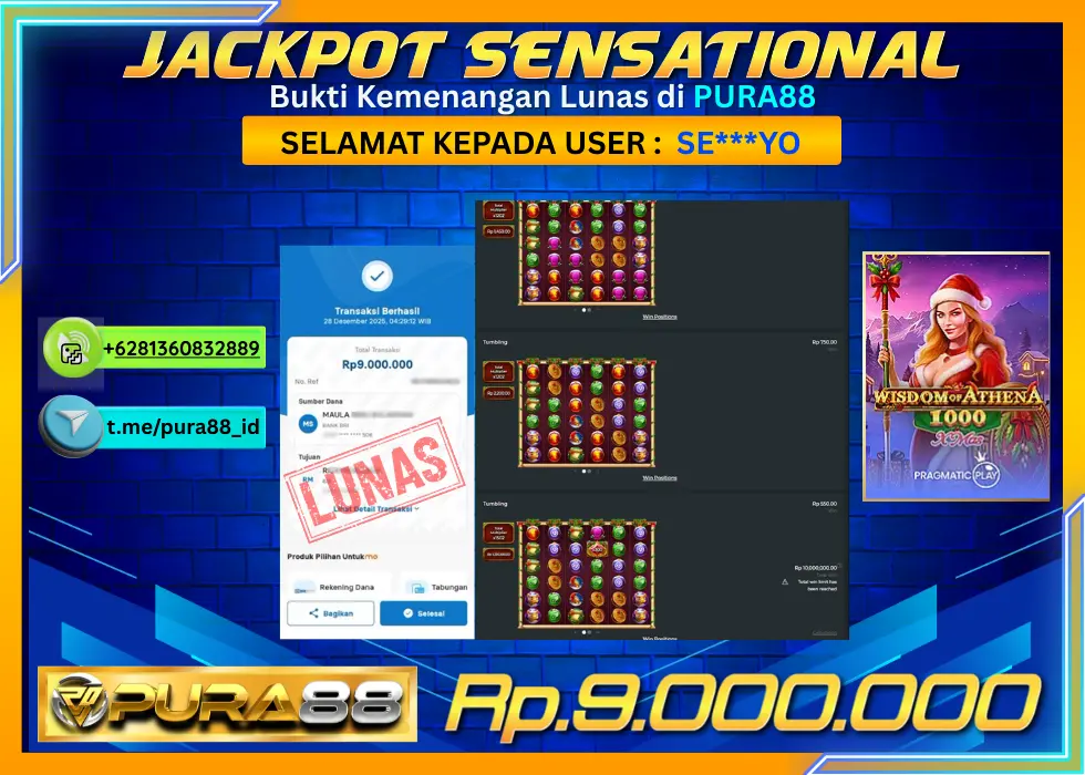 PURA88 JACKPOT WISDOM OF ATHENA 1000 XMAS Rp 9.000.000,- LUNAS